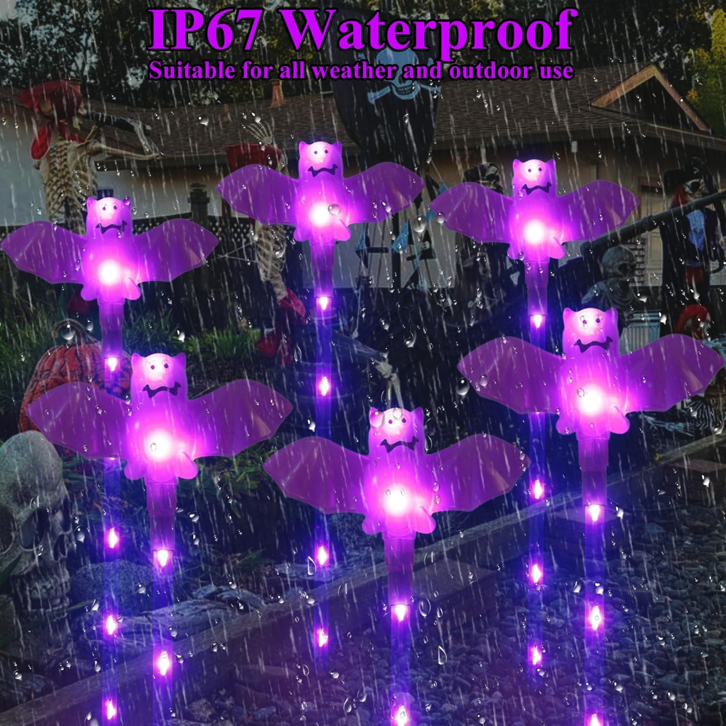 Xingpold Halloween Decorations Outdoor Solar Bat Garden Lights,6 Pack 56LED Solar Halloween Bats Lights, Waterproof Solar Pathway Lights for Outside Patio Yard Lawn Grave Party Gifts Decor Purple