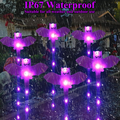 Xingpold Halloween Decorations Outdoor Solar Bat Garden Lights,6 Pack 56LED Solar Halloween Bats Lights, Waterproof Solar Pathway Lights for Outside Patio Yard Lawn Grave Party Gifts Decor Purple