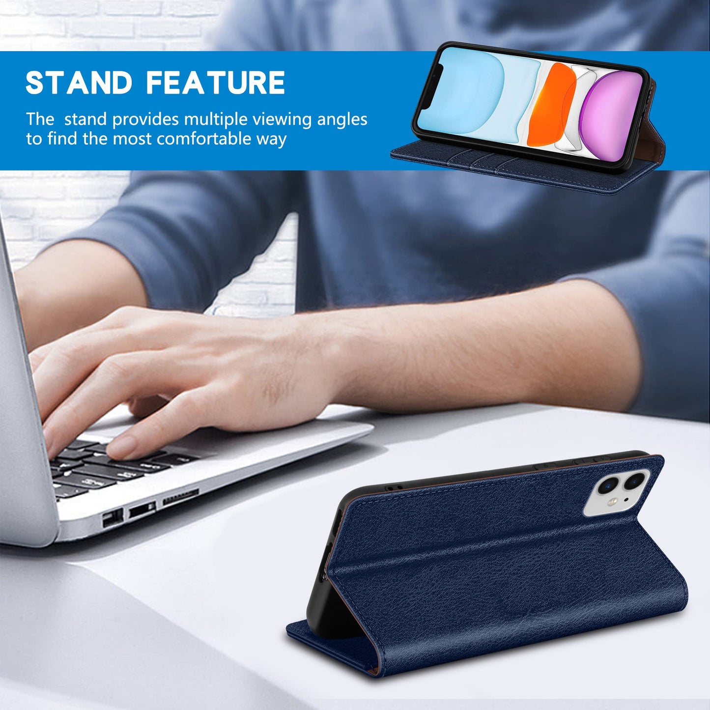ZZXX for iPhone 11 Wallet Case with [RFID Blocking] Card Slot Stand Strong Magnetic Leather Flip Fold Protective Phone Case for iPhone 11 Case Wallet(Blue-6.1 inch)