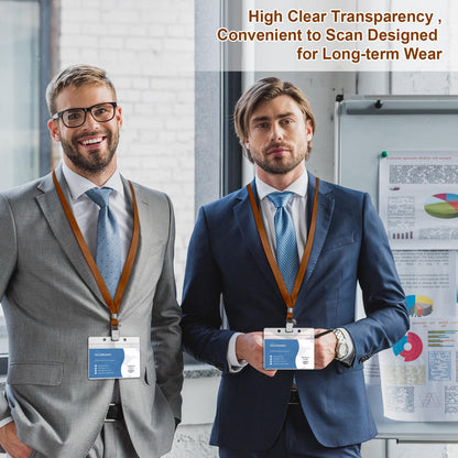 100 Pcs Lanyards for ID Badges and 100 Pcs Clear Name Tag Holders Reusable Lanyard with Clip Plastic ID Card Badge Holder Name Badges for Adults Kids Business School Office Supplies (Brown)