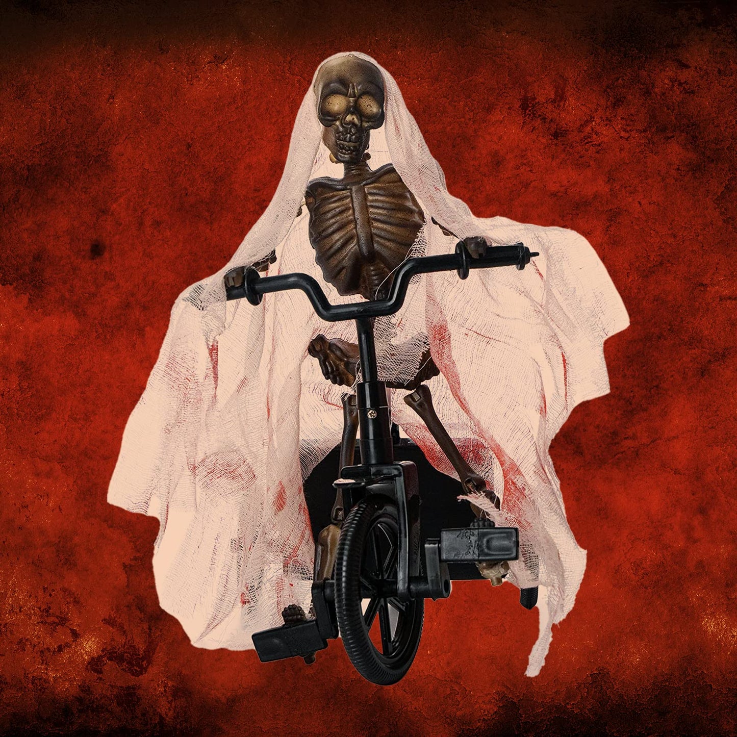 Animated Skeleton Riding Bike Prop – Moving Halloween Decoration with Lights and Spooky Sounds, Creepy Corpse Animatronic for Indoor & Outdoor Haunted House, Scary Yard Decor, Funny Novelty Skeletons