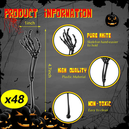 Remerry 48 Pcs Halloween Drink Stirrers Skeleton Swizzle Sticks Skeleton Arms Hands Cocktail Garnish Plastic Cocktail Food Picks for Halloween Bar Horror Party Table Decoration (Black)