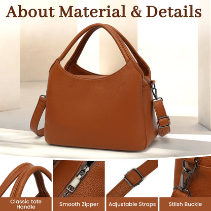 KOGTLA Women's Large Pebbled Leather Purses with Satchel Strap, Ladies Vegan Leather Tote Handbags, Hobo Shoulder Bags Brown