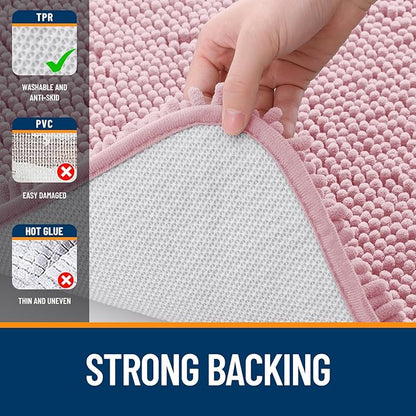 OLANLY Bathroom Runner Rugs 44x24, Soft Absorbent Chenille Bath Rugs, Rubber Backing Quick Dry, Machine Washable Long Bath Mats for Bathroom Floor, Tub and Shower, Home Decor Accessories, Dusty Rose