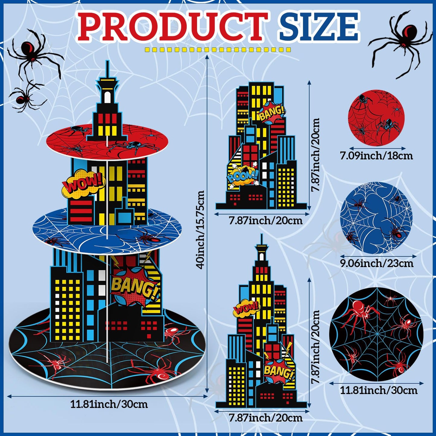 Widecook 3 Tier Spider Cupcake Stand Decoration Spider Party Cupcake Tower Party Supplies Table Decoration Cityscape Dessert Holder Table Display for Birthday Baby Shower Supplies