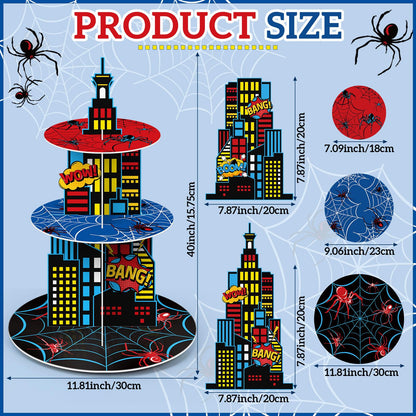 Widecook 3 Tier Spider Cupcake Stand Decoration Spider Party Cupcake Tower Party Supplies Table Decoration Cityscape Dessert Holder Table Display for Birthday Baby Shower Supplies