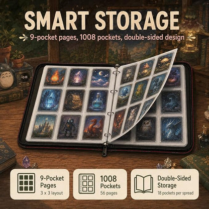 1008 Cute Card Binder 9 Pocket, 3-Ring Trading Card Binder with 56 Page Removable Sleeves, High Storage Waterproof Trading Card Holder Collection Card Album Organizer Case for TCG Cards - Coal