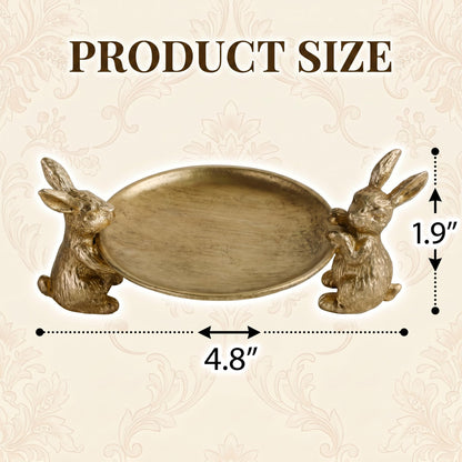 NIKKY HOME Gold Jewelry Tray, Vintage Jewelry Dish Tray with Rabbits, Antique Ring Dish & for Women, Small Trinket Bowl for Vanity Bathroom