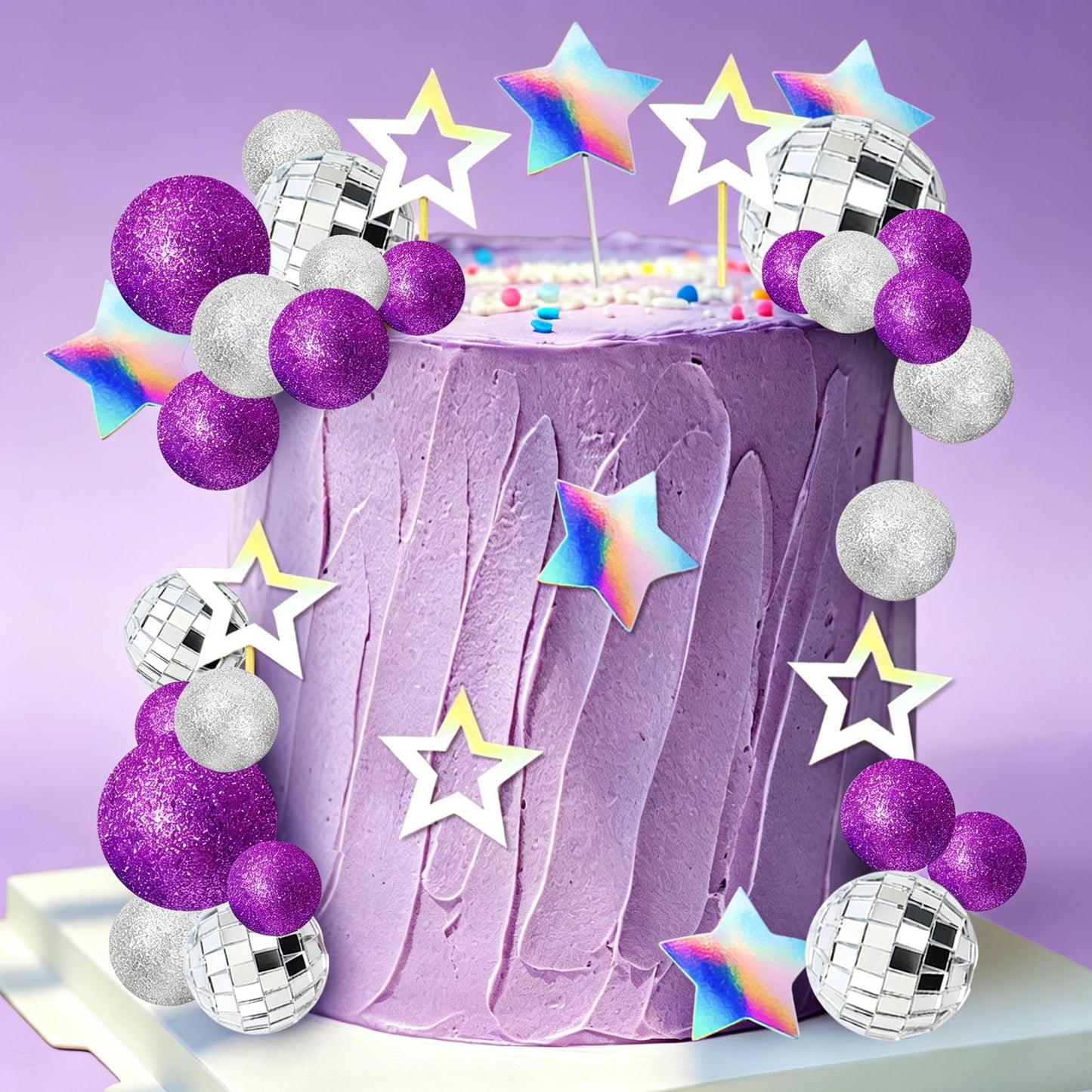Purple Disco Ball Cake Topper Purple Cool Girl Birthday Party Decorations Dancing Queen Cake Topper 80s Cake Topper Singer Disco Bachelorette Party Supplies