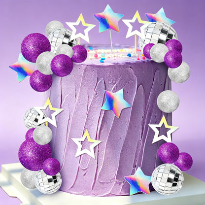 Purple Disco Ball Cake Topper Purple Cool Girl Birthday Party Decorations Dancing Queen Cake Topper 80s Cake Topper Singer Disco Bachelorette Party Supplies