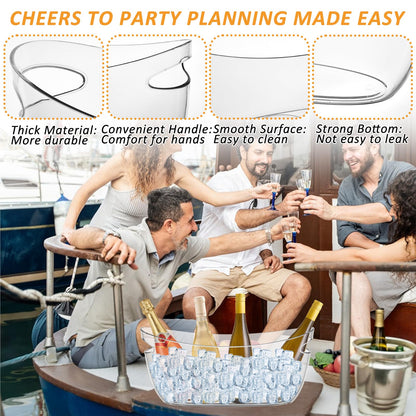 2 PCS Clear Ice Bucket Set - 5L Ice Buckets for Parties with Ice Bucket Scoop, Champagne Beer Tub Wine Beverage Bucket for Cocktail Bar, Parties, and Events