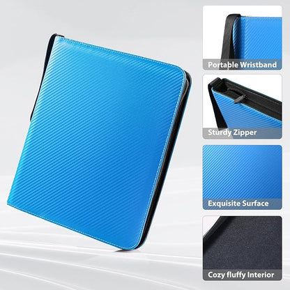 WOT I Baseball Card Binder, 900 Pocket Sleeves with Zipper, Double Sided Pockets Carry Case for Baseball, Football Cards (Blue)