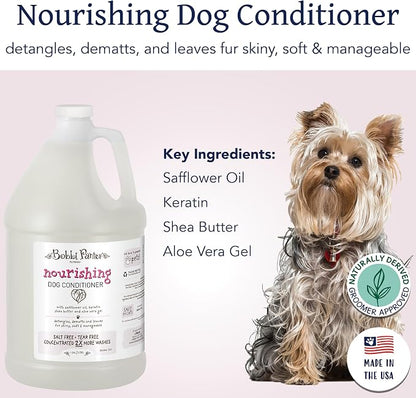 Bobbi Panter Nourishing Dog Conditioner Safflower Oil, Keratin, Shea Butter & Aloe Vera – Detangling Natural Formula for Soft, Smooth & Manageable Coat, 10:1 Concentrate, Made in USA, 1 Gallon
