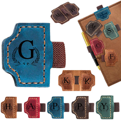 Custom Bygone Mark Bookmark with Pen Holder, 26 Letters Name Initial Personalized Magnetic Leather Bookmark, Gifts for Book Lovers, Readers, Travelers, Leather Book Marks (Blue, G)