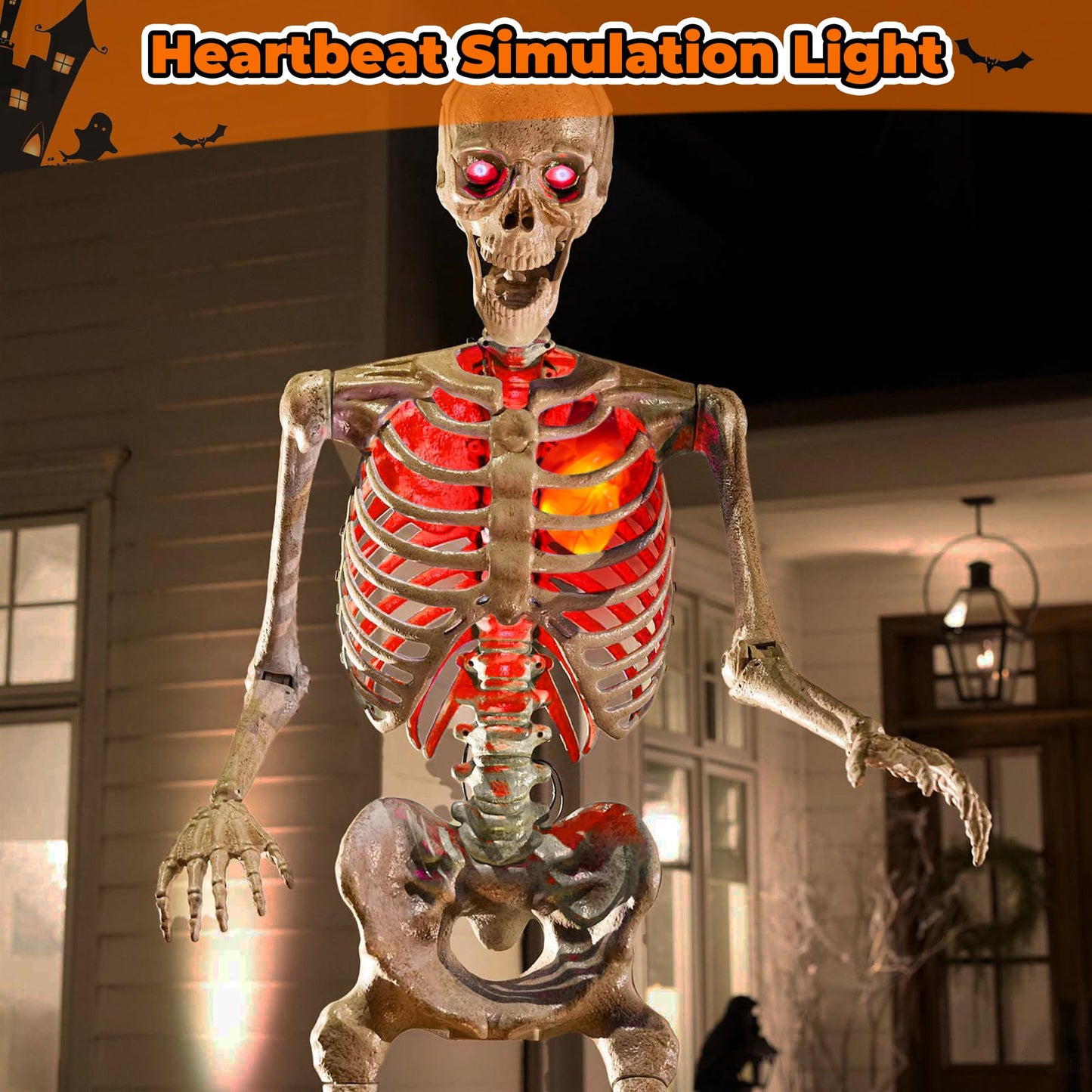 Light Up Valentines Skeleton Heart Decorations, Realistic Beating Heart Lighs, Glow in The Dark Skeleton Lights Plug in with 16.4FT Power Cord for Home Party Decor