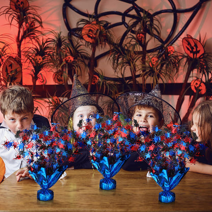 Amyhill 3 Pcs Halloween Spider Party Centerpiece Red Blue and Black Spider Birthday Party Favor Decoration Flash Foil Spray Table Centerpiece Red and Blue Decor for Hero Themed Table Decorations