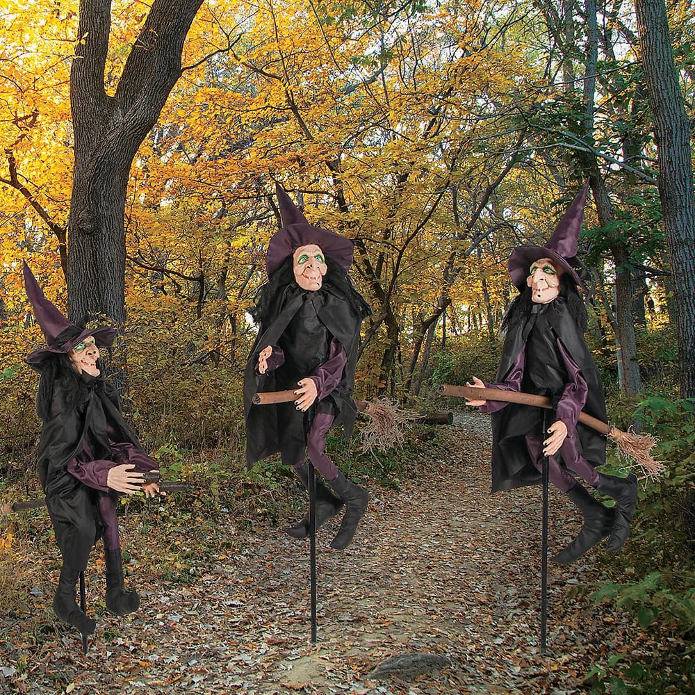 Spooky Witch Yard Stakes Halloween Decorations - 12"x43" (Set of 3) Outdoor Plastic Witch Décor for a Bewitching Lawn