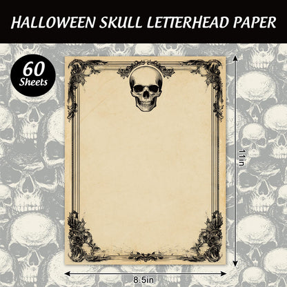 FYSUIMU 60 Sheets Halloween Skull Stationery Letterhead Paper Skull Letter Writing Paper for Notes Greeting Cards Invitation Office Printing, 8.5 x 11 Inch, Double Sided