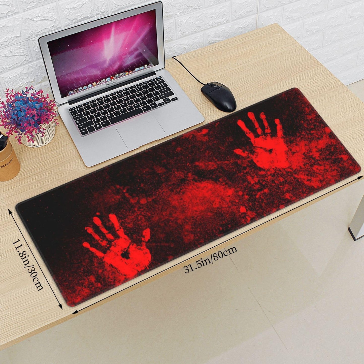 Halloween Scary Horror Red Blood Spatter Bloody Handprint Gaming Keyboard Mouse Pad Mousepad Huge Extended XL Stitched Edge Rubber Sole for Home Office(31.5"X 11.8")