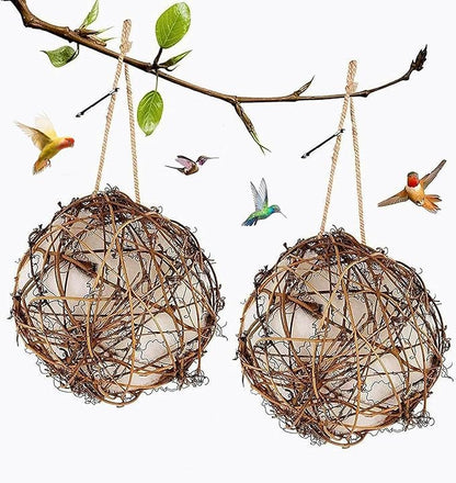 Toddmomy 2Pcs Bird Nest Material Balls Hanging Outdoor Hummingbird Nesting House 3.14In for Outside Garden and Backyard Birding