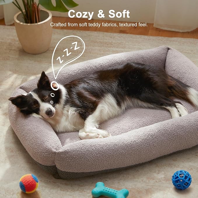 FURTIME Washable Small Dog Bed, Rectangle Comfy Fluffy Kitten Puppy Bed, Removable Zipper Cover Machine Wash, Soft Breathable Orthopedic Bed Durable Pet Cuddler with Anti-Slip Bottom, 20"x19"x6", Grey