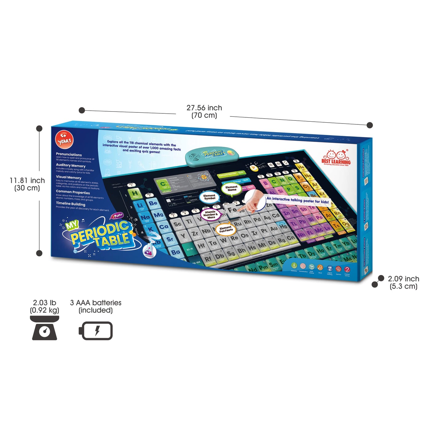 BEST LEARNING i-Poster My Periodic Table – Interactive Talking Periodic Table for Kids Ages 8-14 to Learn Elements, Symbols & Atomic Facts Through Sound and Quiz Play