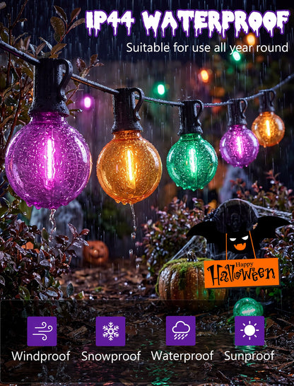 LED Outdoor String Lights 25Ft Orange Purple and Green Halloween Lights Outdoor with 27 Shatterproof LED Globe Bulbs, Connectable Halloween Decorations Lights for Home Patio Garden Christmas Party