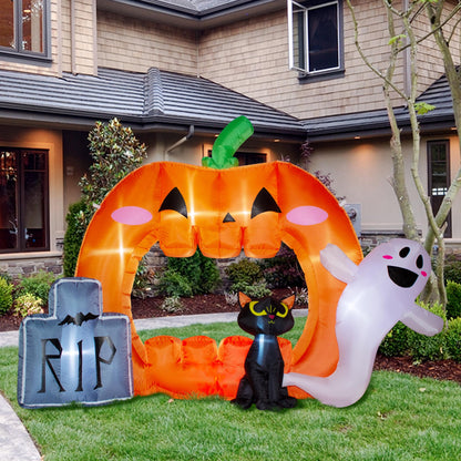 VENLOIS 7FT Halloween Inflatable Pumpkin Photo Frame with Tombstone Black Cat White Ghost,Built-in LEDs for Halloween Blow Up Indoor Decor, Cute Fun Holiday/Party/Yard/Garden Fantasy Party Display