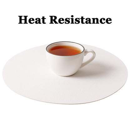 Wipeable Placemats and Coasters Leather Table Mats Waterproof Heat-Resistant Easy to Clean for Dining Table Set Kitchen Table Set of 4, White