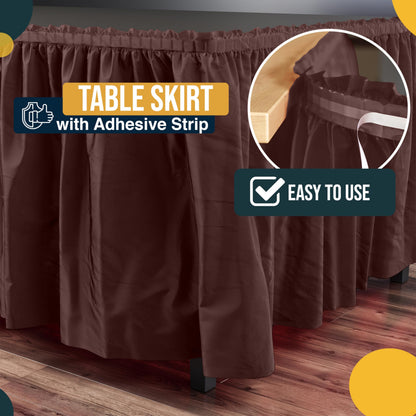 Exquisite Brown Table Skirt 6 Pack - Disposable Plastic Table Skirts for Rectangle Tables 6ft 8ft & Round Tables - 29in x 14ft Self-Adhesive Strip - Birthday Wedding Gender Reveal Decor