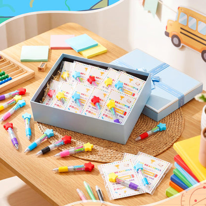 Resurhang 36 Set Back to School Gifts for Student Star 4-in-1 Ballpoint Pen with Motivational Card Clear Gift Bag Star Ballpoint Bulk for First Day of School Party Favor Teacher Rewards Event