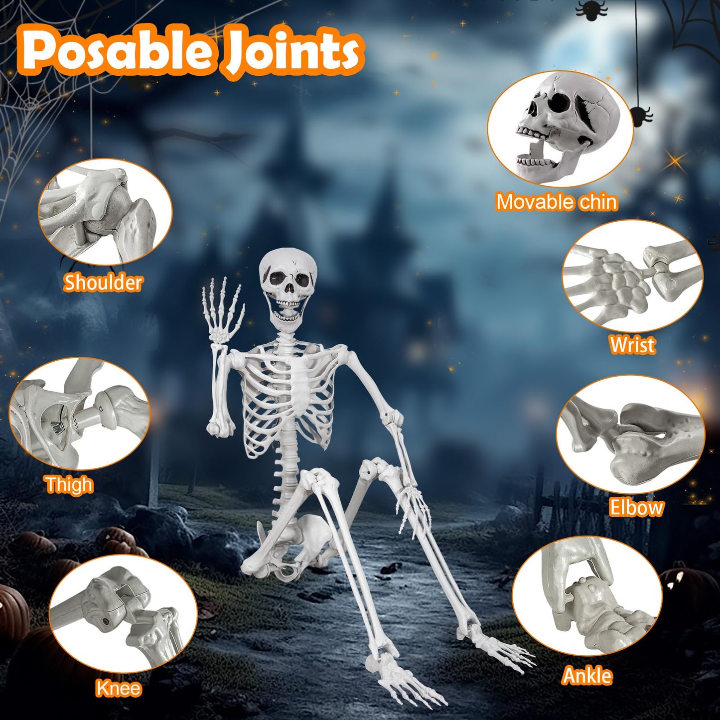 LaLamona 5.9ft/180cm Posable Halloween Skeleton, Life Size Skeleton Bones with Movable Joints for Halloween Graveyard Haunted House Spooky Scene Decor, 1pc