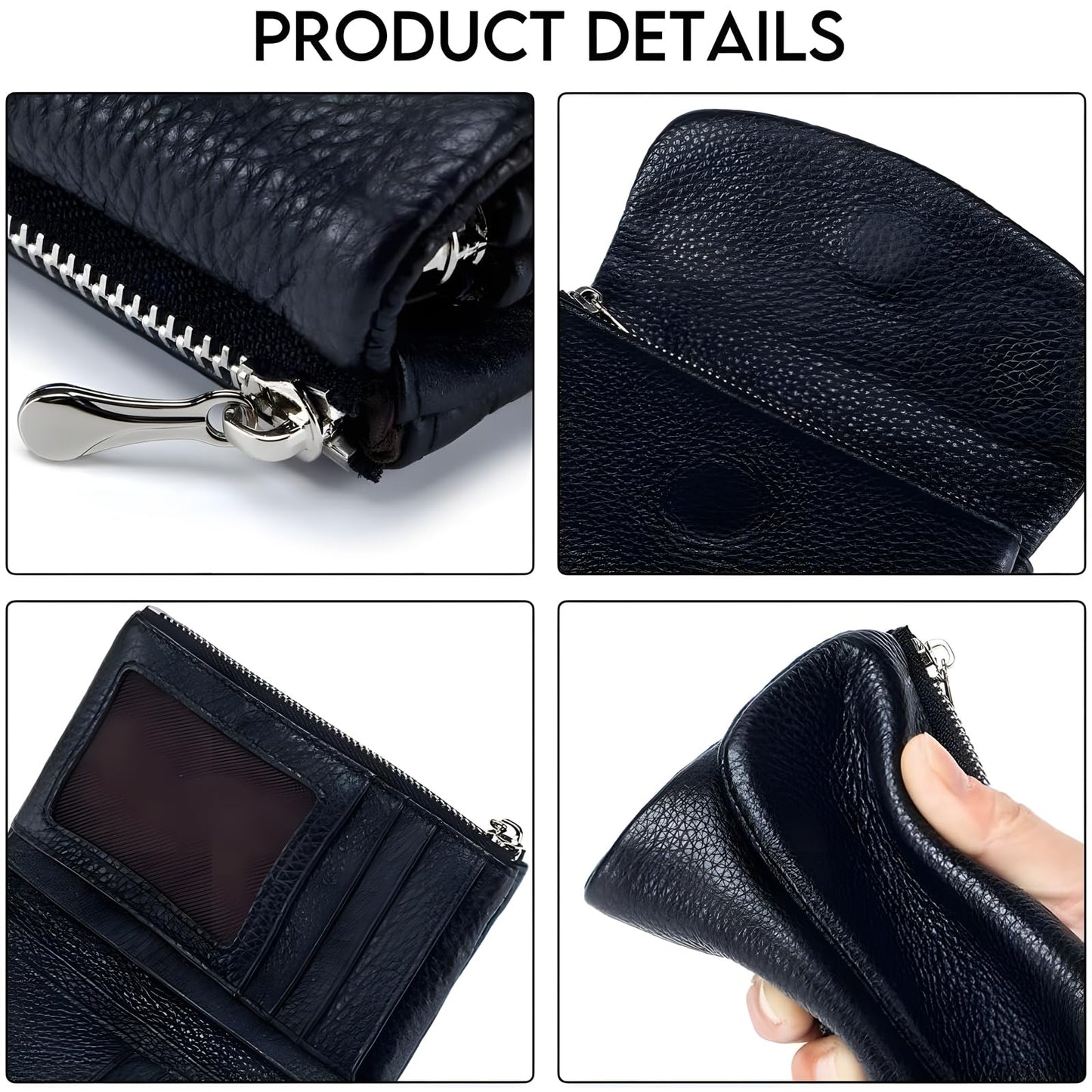 Unisex Pebble Leather Wallet, 5.3In Short Genuine Leather Coin Card Holder, Two zippered pockets, Unisex Clutch Bags, Can Hold Coins, Cards, Id Cards (Yellow)