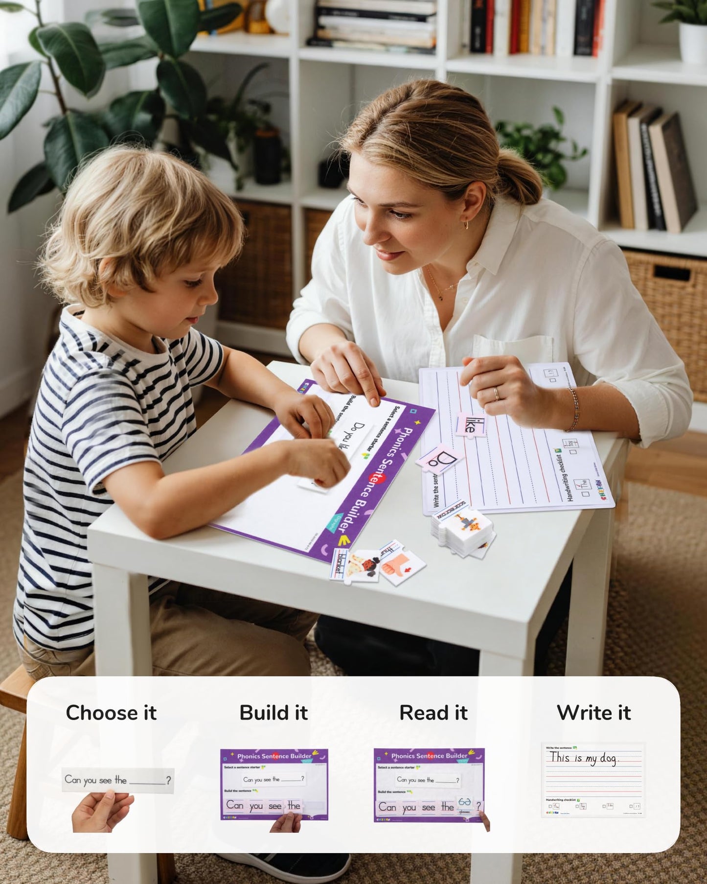 CHEFAN Sentence Building for Kids, Learn to Read & Write, Sight Words Learning Toy, Sentence Board with Writing Board, Speech Therapy for Preschool Kindergarten