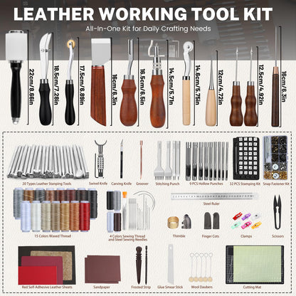 CBHGFEA Leather Working Kit, Leather Working Tools with Custom Storage Bag, leathercraft Supplies, Sanding Supplies for DIY Handicraft Making and Repair
