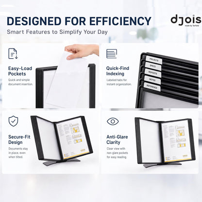 Tarifold Desktop Document Display Stand & Reference Organizer, 10 Double-Sided Polypropylene Pockets, 20 Sheet Capacity, Easy-Load Design, Letter Size, Made in Denmark, Black