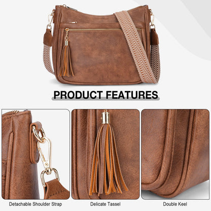 HAYRVANE Medium Crossbody Bags for Women, Vegan Leather Cross Body Purses Multi Pockets Shoulder Handbags with Tassel