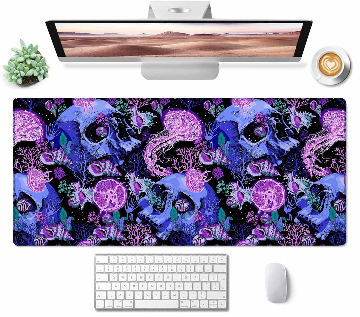 Mouse Pad Gaming, Large XXL Mouse Pads, Non-Slip Rubber Base Mousepad, Keyboard Mouse Mat Desk Pad with Stitched Edges, 35.4x15.7 inch Bright Psychedelic Skulls
