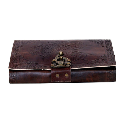 AzureGreen DOUBLE DRAGON Blank Page BOOK Handcrafted Leather Writing Unlined 5 x 7 JOURNAL (MEDIUM, Brown With Claps)