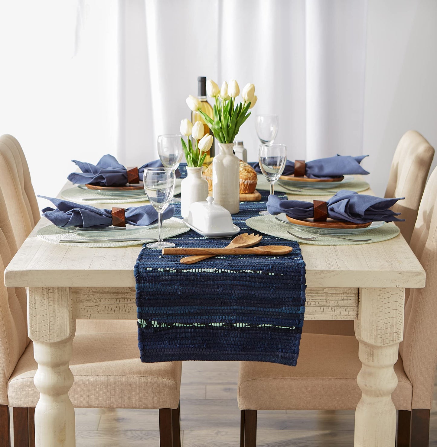 DII Handmade Chindi Tabletop, Reversible and Machine Washable, Table Runner, 14x72, Nautical Blue