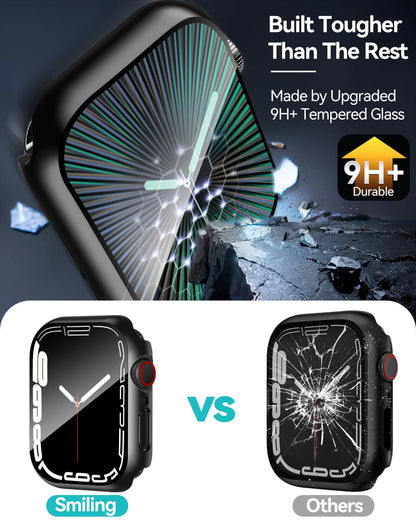 Smiling 2 Pack Case Compatible with Apple Watch SE 3 (2025)/ SE 2/ SE/Series 6/5/4 44mm with Tempered Glass Screen Protector, Hard PC Case Overall Protective Cover - Black