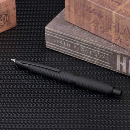 Jinhao 10 Press Fountain Pen with Box, Matt Black Chromium Retractable Extra Fine Nib with Ink Converter Set (Clip Version)