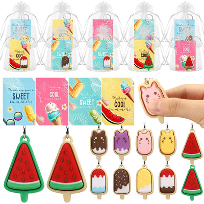 Gerrii 20 Sets Ice Cream 3D Clicker Fidget Keychains Inspirational Card Bulk 3D Press Stress Relief Sensory Keychain Gifts Graduation Party Favors Summer Goodie Bag Stuffers Office Gifts for Coworkers