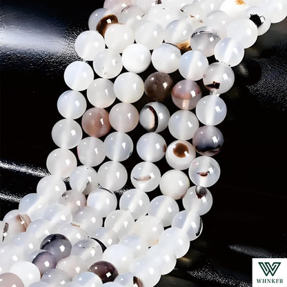 WHNKFB 8mm 50PCS Natural Black Flower Agate Round Beads, Gothic Dendritic Loose Gemstone Beads for Jewelry Making Craft - 4mm 6mm 8mm 10mm Options with Free Elastic Cord