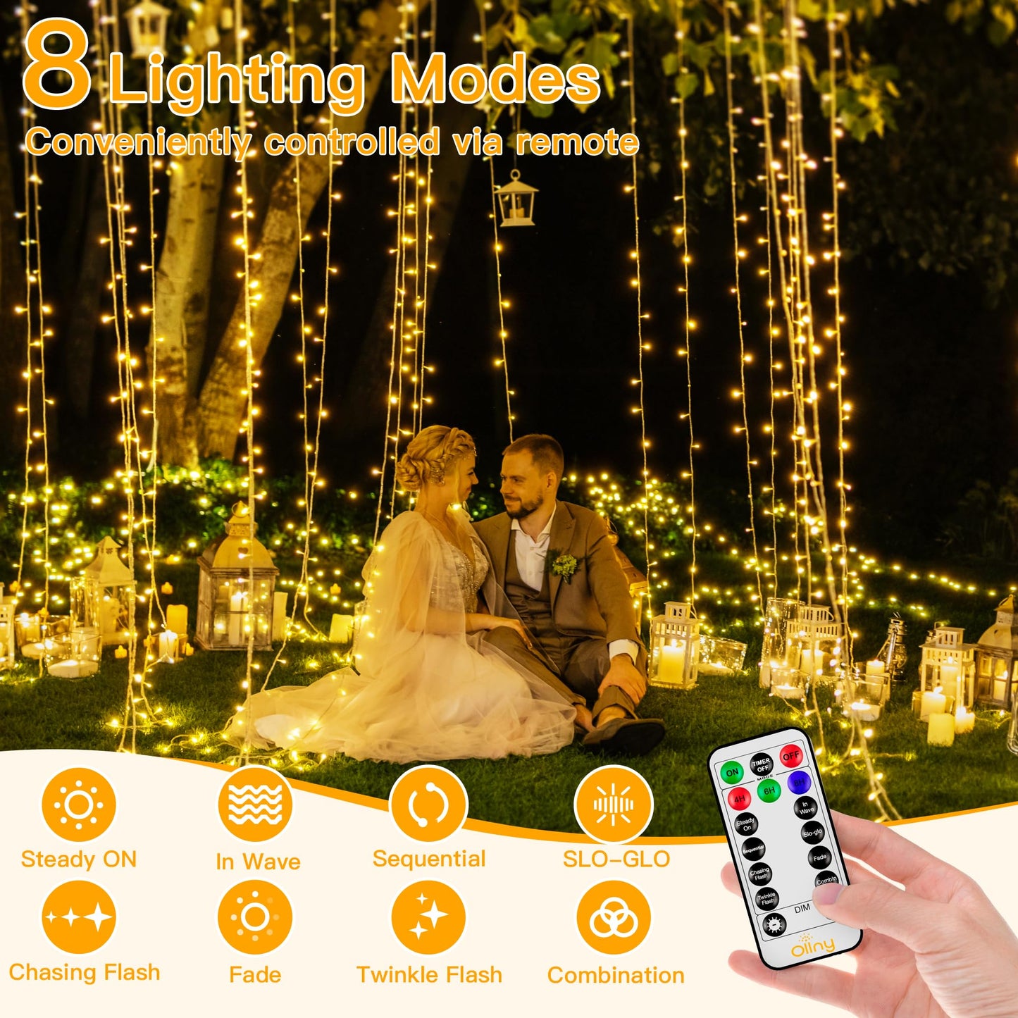 Ollny 400LED 131FT Christmas Lights Outdoor, Clear Wire Fairy Lights with Remote 3 Timer, Plug in 8 Modes String Lights for Bedroom Indoor Outside House Party Xmas Decorations, Warm White