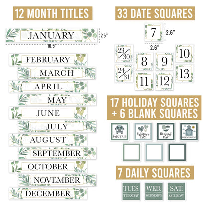 Hadley Designs Classroom Calendar Set Bulletin Board Decorations - Greenery School Calendar for Classroom Decor, Kindergarten Preschool Elementary Teacher Must Haves, Homeschool & Daycare Essentials