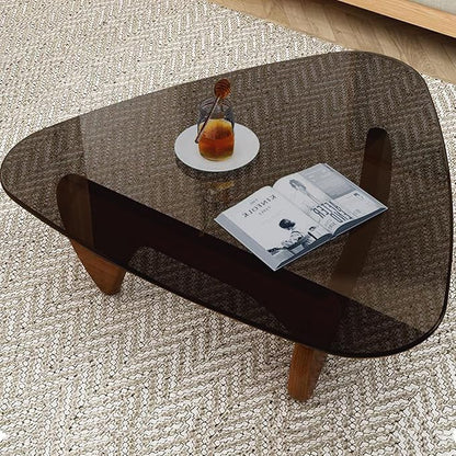 Mid Century Modern Glass Coffee Table, Coffee Table for Living Room, Noguchi Coffee Tables,Suitable for Bedroom Living Room Reception Office Tables (Walnut/Grey, ML)