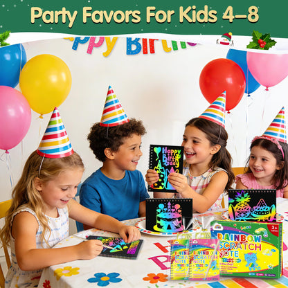 ZMLM 24 Pack Rainbow Scratch Art Party Favors for Kids 4-8 - Mess-Free Birthday Goodie Bags Stuffers, Classroom Prizes Grades 1–3 Creative Paper Notebooks for Pre-K Kindergarten Gifts