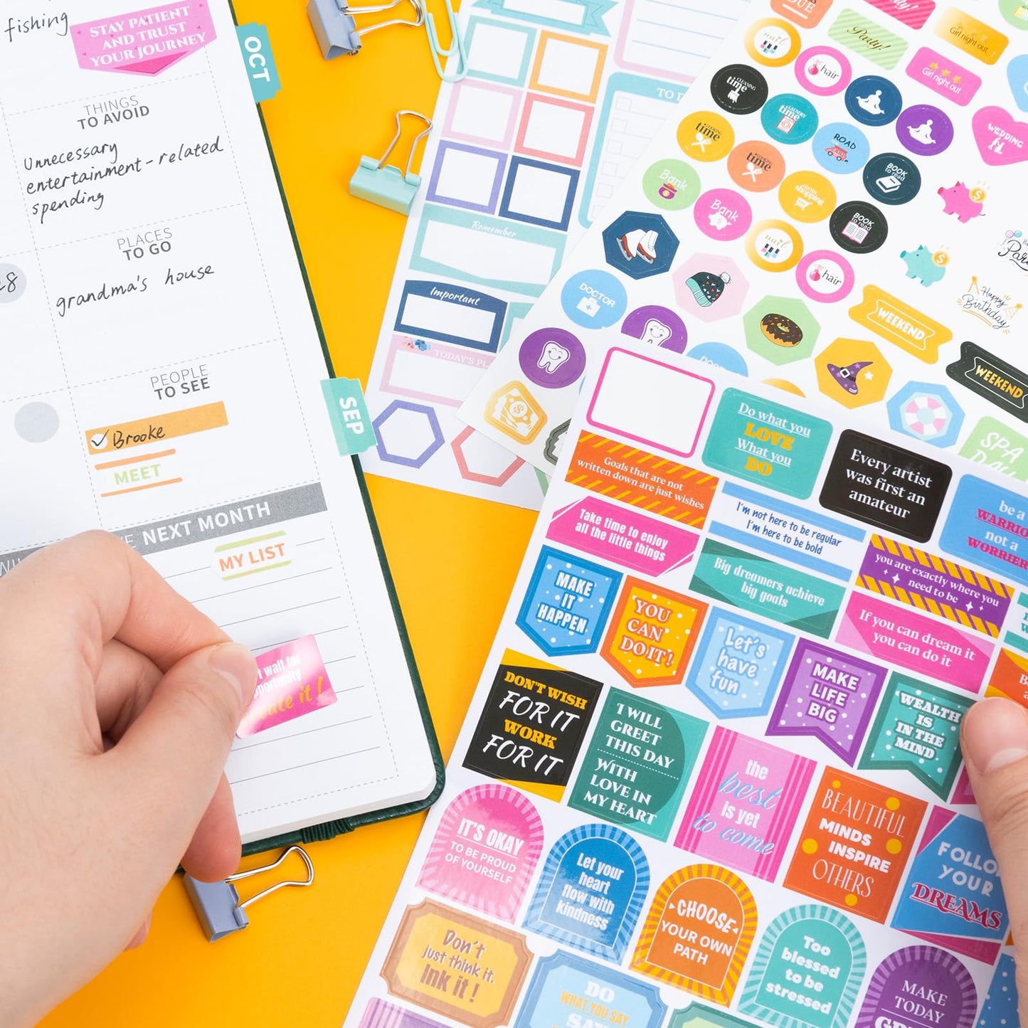 Ospelelf Planner Stickers, 18 Sheets Monthly Calendar Sticker Pack, Inspirational Motivational Quotes Festivals Label Sticker, for Decorating Organizers Scrapbooks Laptops Cups