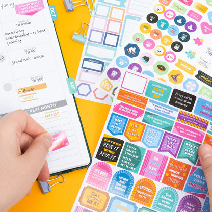 Ospelelf Planner Stickers, 18 Sheets Monthly Calendar Sticker Pack, Inspirational Motivational Quotes Festivals Label Sticker, for Decorating Organizers Scrapbooks Laptops Cups